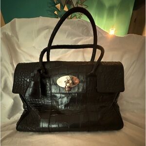 Mulberry Bayswater Satchel Crocodile Embossed Black Leather